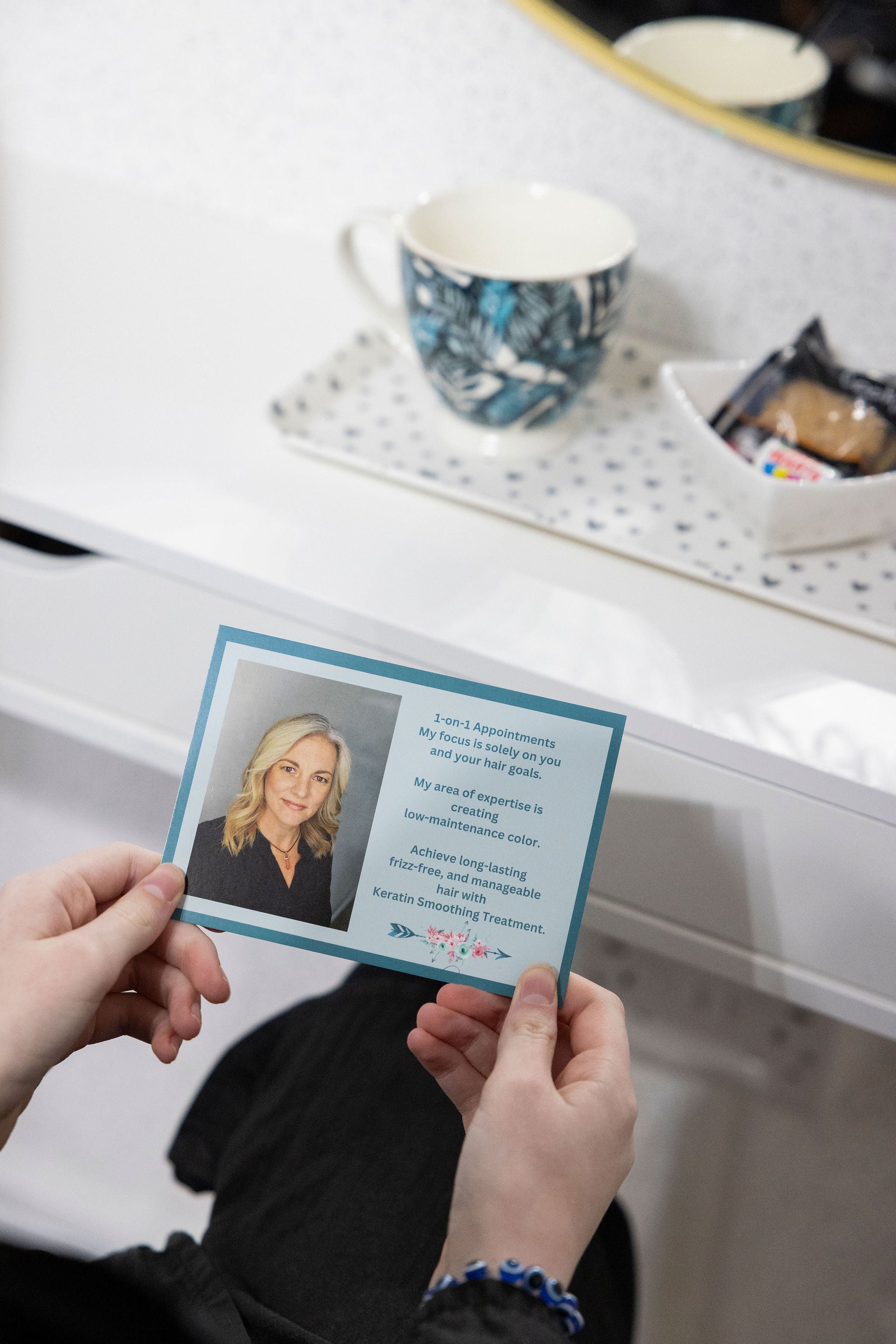 Award-winning hairstylist Claire working with a client in East Wittering
